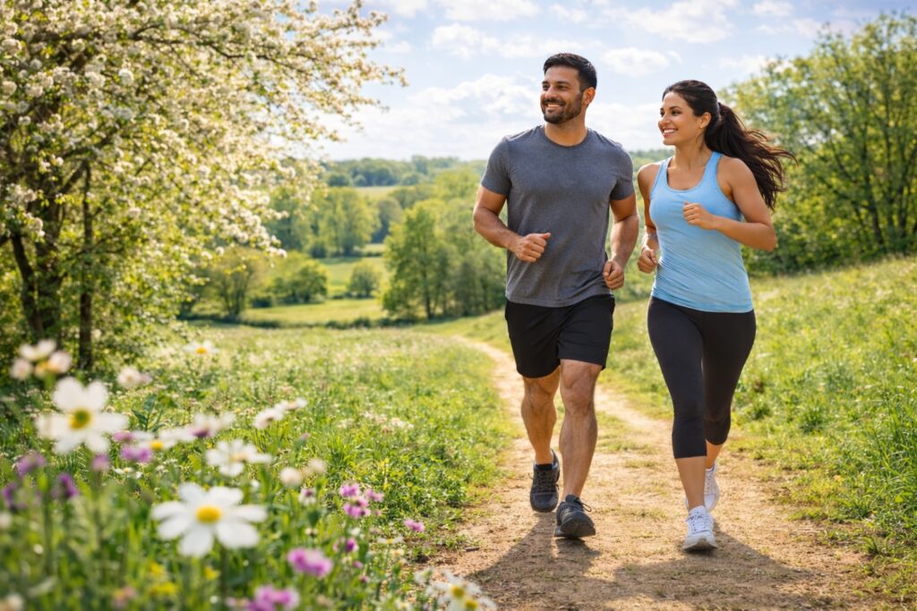 Chiropractor tips for getting active this spring, couple jogging